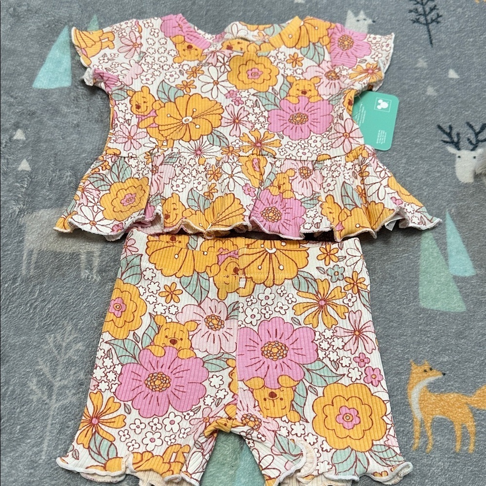 Disney Floral Set in Pink and Yellow w/Winnie the Pooh  3-6 months